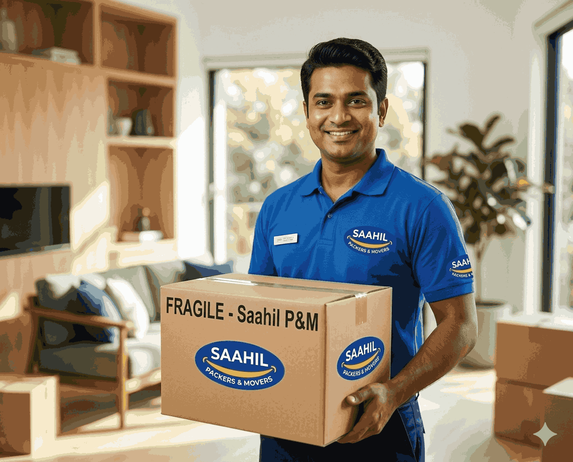 Saahil Packers and Movers team member with box